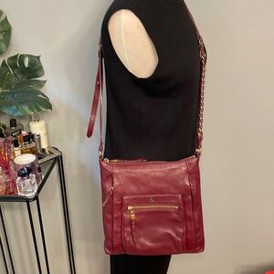Elliot Lucca Burgundy Leather Crossbody Bag with Chain Hardware